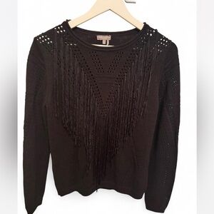 Vince Camuto Black Knit Fringe Sweater